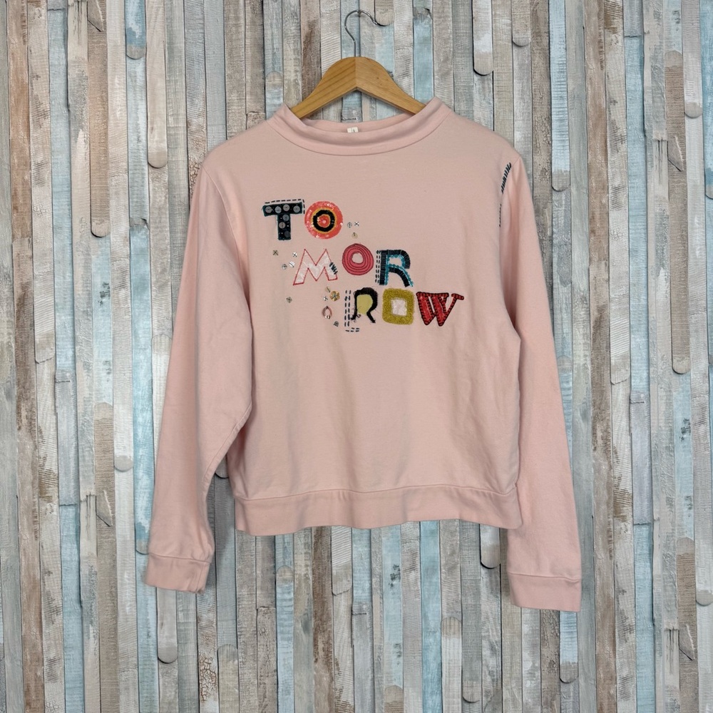 Anthropologie L Beaded‎ Tomorrow Sweatshirt Pullover Top Terry Knit Embellished